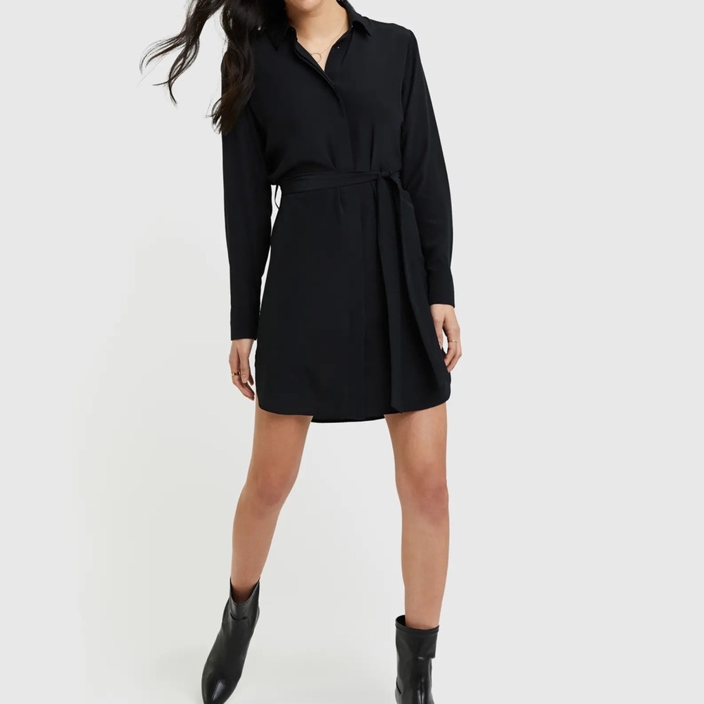 Quince Black Silk Shirt Dress